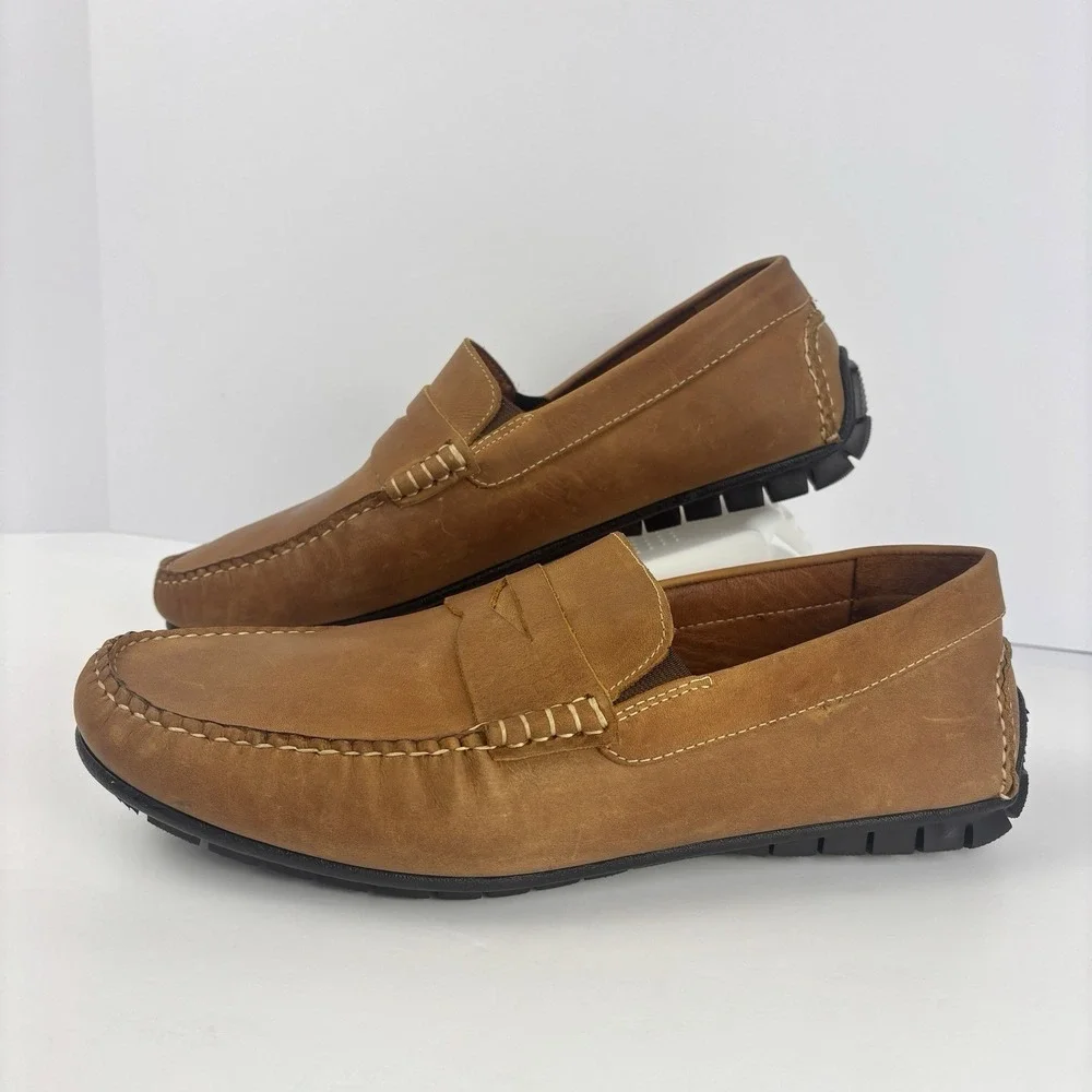 Johnston & Murphy Sheepskin Penny Loafers Tan Leather Driving Shoes 11M 25-3662